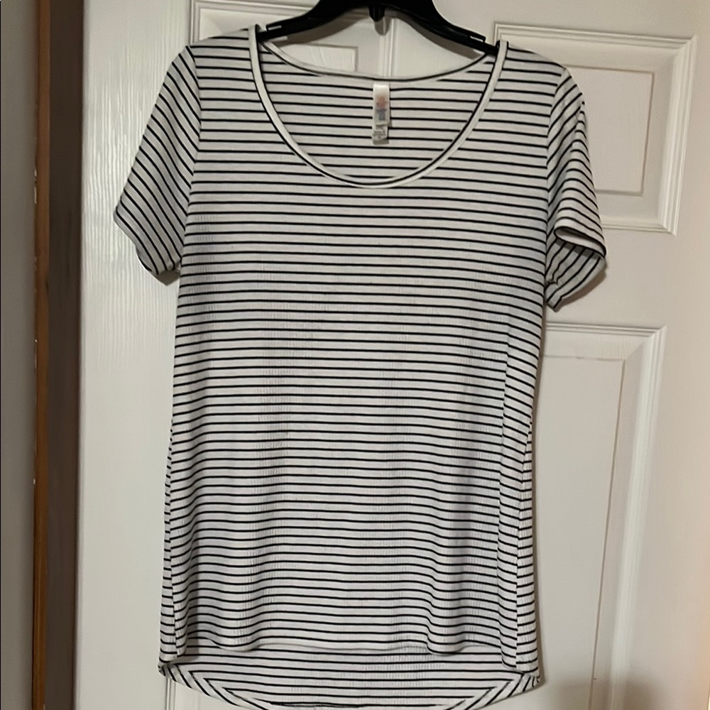 LuLaRoe Black & White Striped Scoop Neck Tee